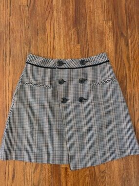Zara Plaid High-Waist Houndstooth Skirt with Button Detail small